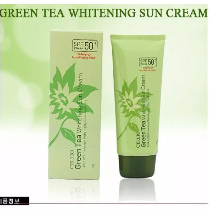 KEM CHỐNG NẮNG CELLIO GREEN TEA WHITENING SUN CREAM SPF50+ PA+++