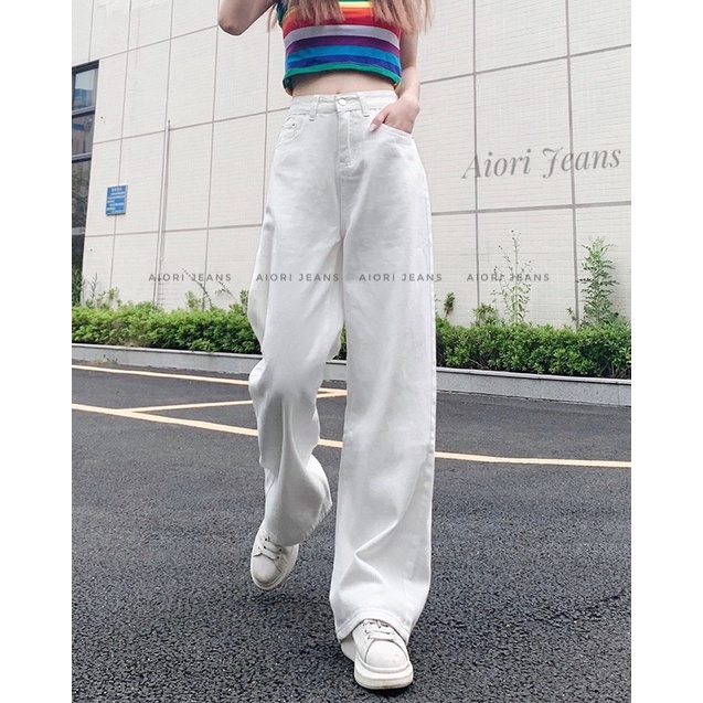 Quần Jean Nữ ,Quần Jeans Ống Suông Trắng Quần Bò Ống Rộng Culottes Lưng Cao Ulzzang, Quần Bò Nữ Cao Cấp_Mã 3334