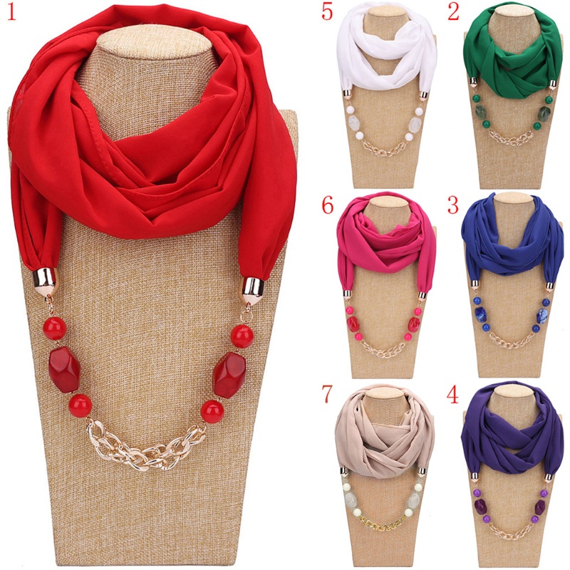 Khăn Choàng Cổ Chiffon Phối Mặt Vòng cổ Kiểu Cổ Điển Cho Nữ