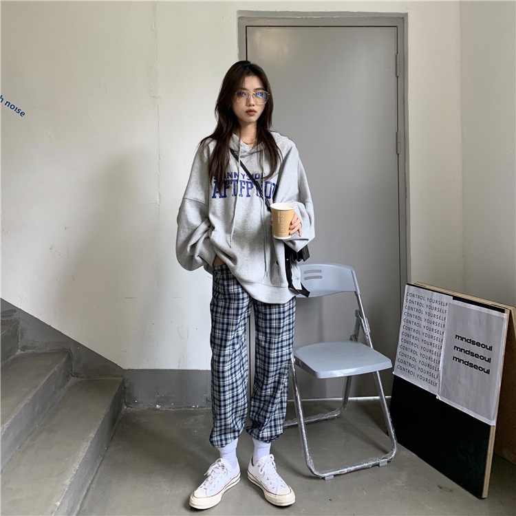 ZHELIHANGFEI Áo Hoodie Tay Dài Form Rộng Họa Tiết In Theo Phong Cách Preppy Dễ Phối Đồ