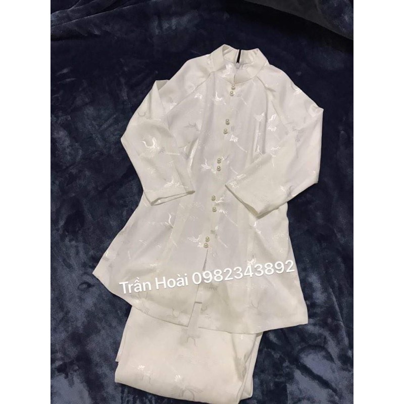 Phụ Kiện khăn Áo Hầu - Áo Lót hầu gấm hạc trắng cúc giữa -áo bà ba cách tân
