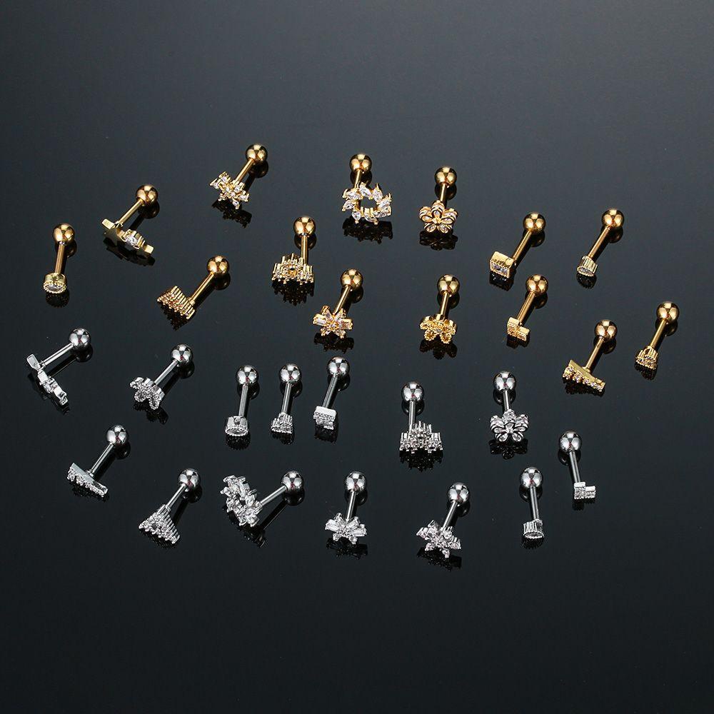 NIUYOU 1 Khuyên Xỏ Sụn Tai Bằng Thép Không Gỉ Hình Hoa Và Tháp Eiffel Thời Trang CZ 1PC