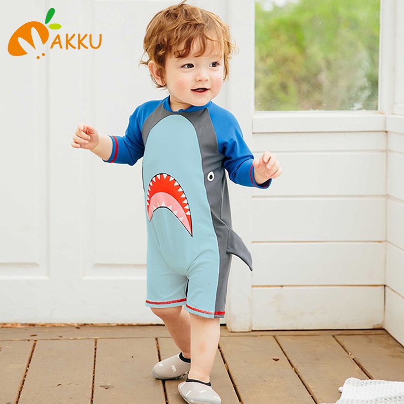 Bộ đồ bơi một mảnh không thấm nước thiết kế hình cá mập dễ thương phong cách Hàn Quốc cho bé