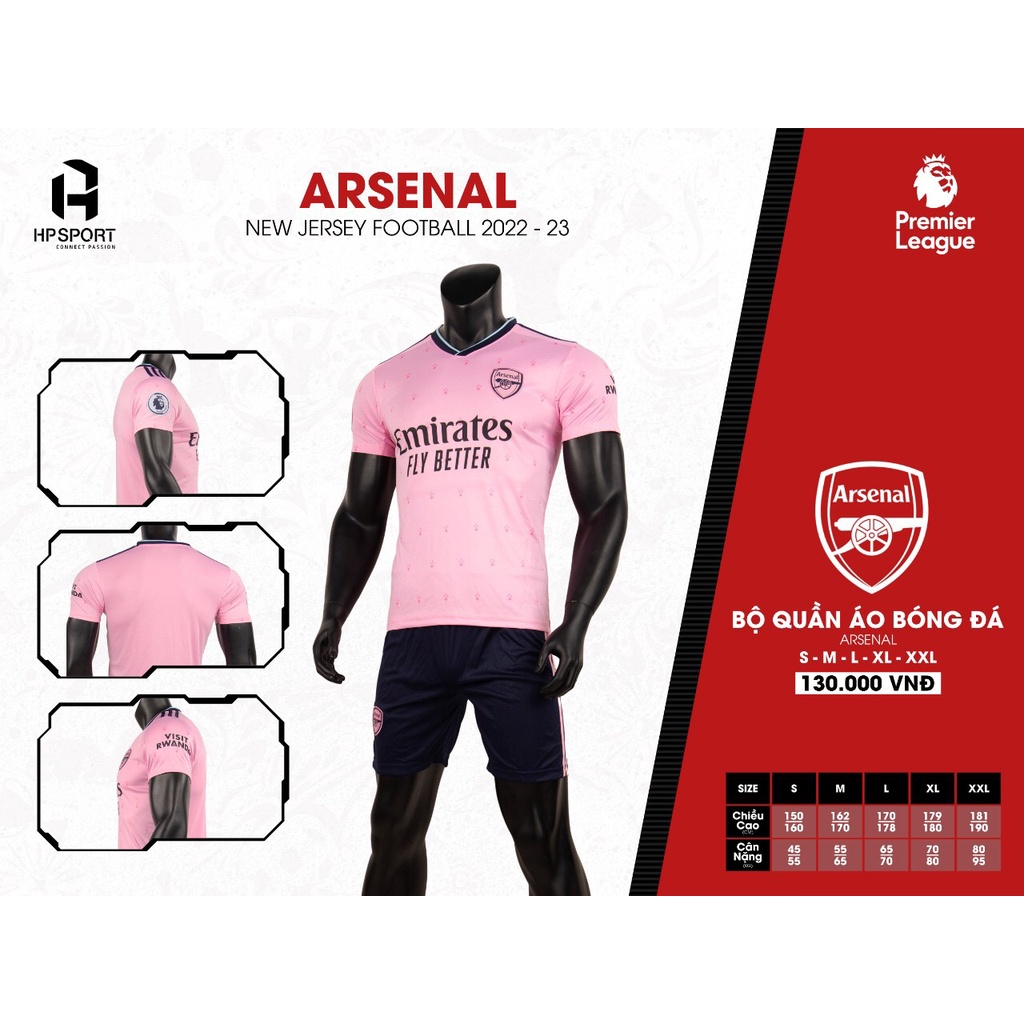 Áo bóng đá Arsenal, 1 bộ áo đấu mới nhất với chất liệu vải cao cấp thoáng mát