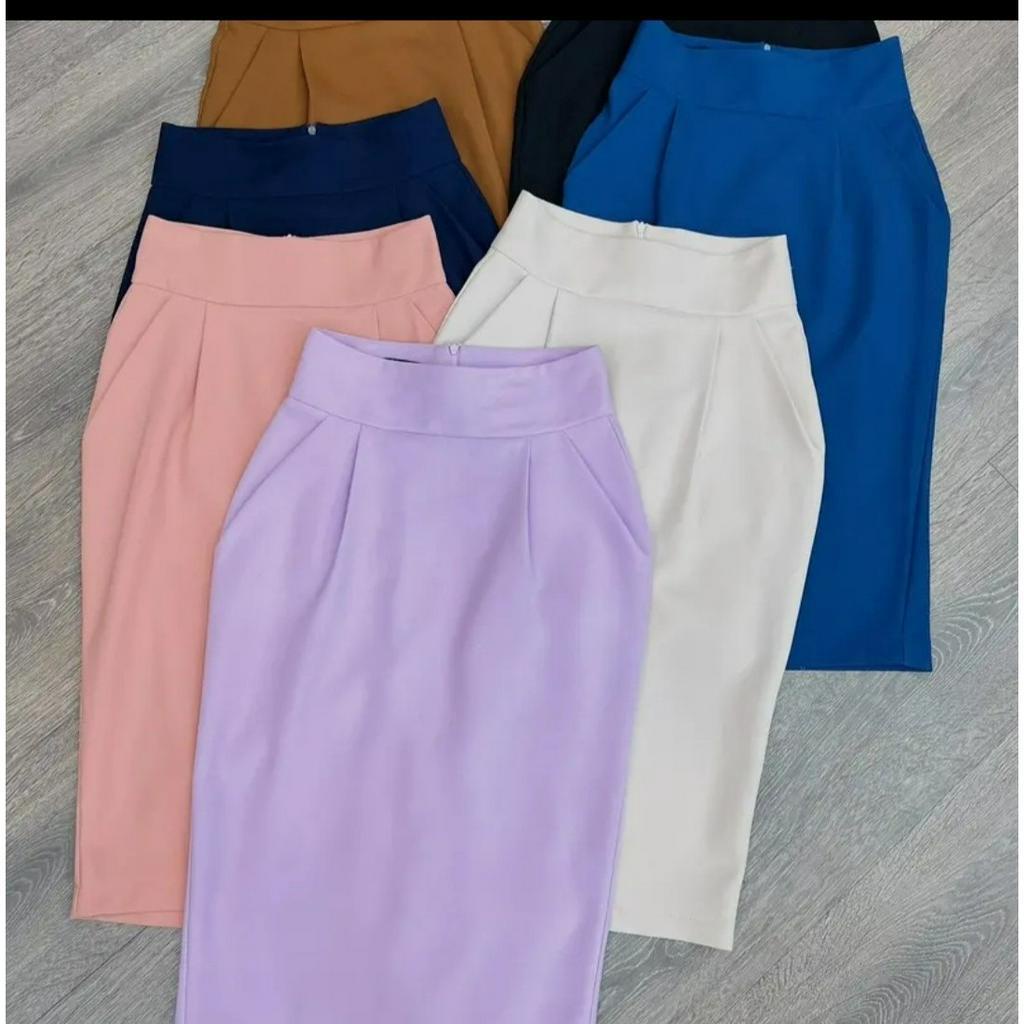 Chân Váy Bút Chì Dáng Dài 65cm 2 lớp có túi chéo hai bên dạng bomber che bụng dưới