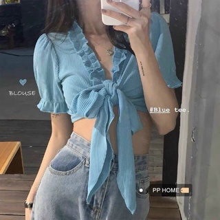 Áo croptop cột nơ viền bèo