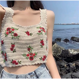 [ORDER] Áo croptop 3 lỗ in hoa đi biển