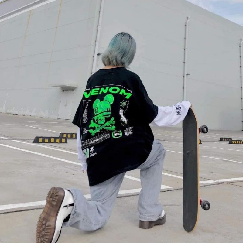 Áo phông tay lỡ in Đầu lâu xanh cực nét ngầu lòi.hangtotgiare98