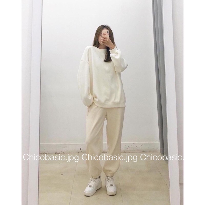 Quần nỉ jogger nữ ống rộng bo gấu nhung tăm mịn cá tính, Quần jogger nữ ống rộng bo gấu chất nỉ nhung tăm dày dặn