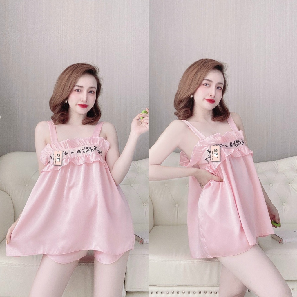Đồ ngủ sexy 2 dây gợi cảm Linqu Store mặc ngủ chất lụa satin mềm mát thoải mái Freesize 40-58kg