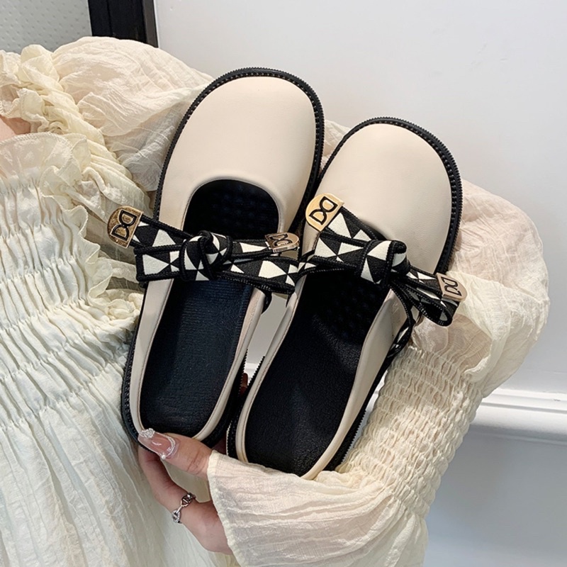 Giày sục nữ đế bệt quai ngang thắt nơ,búp bê đạp gót siêu xinh hàng Quảng Châu cao cấp full box