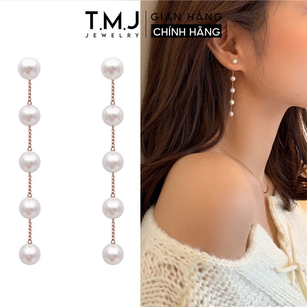 Bông tai nữ TMJ ngọc chuỗi tua dáng dài cực xinh rất dễ phối mọi đồ hàng đẹp loại 1