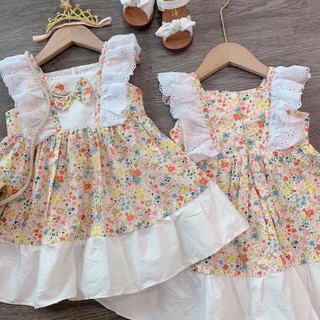 Váy Bé Gái 2 Dây Tiểu Thư Bánh Bèo Thô hoa nhí