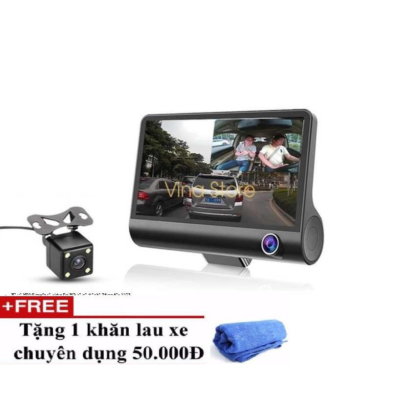 Camera hành trình ô tô, gồm 3 camera trước, sau và camera lùi, màn hình 4" ĐẲNG CẤP XE HƠI TẶNG KHĂN LAU XE CAO CẤP | BigBuy360 - bigbuy360.vn