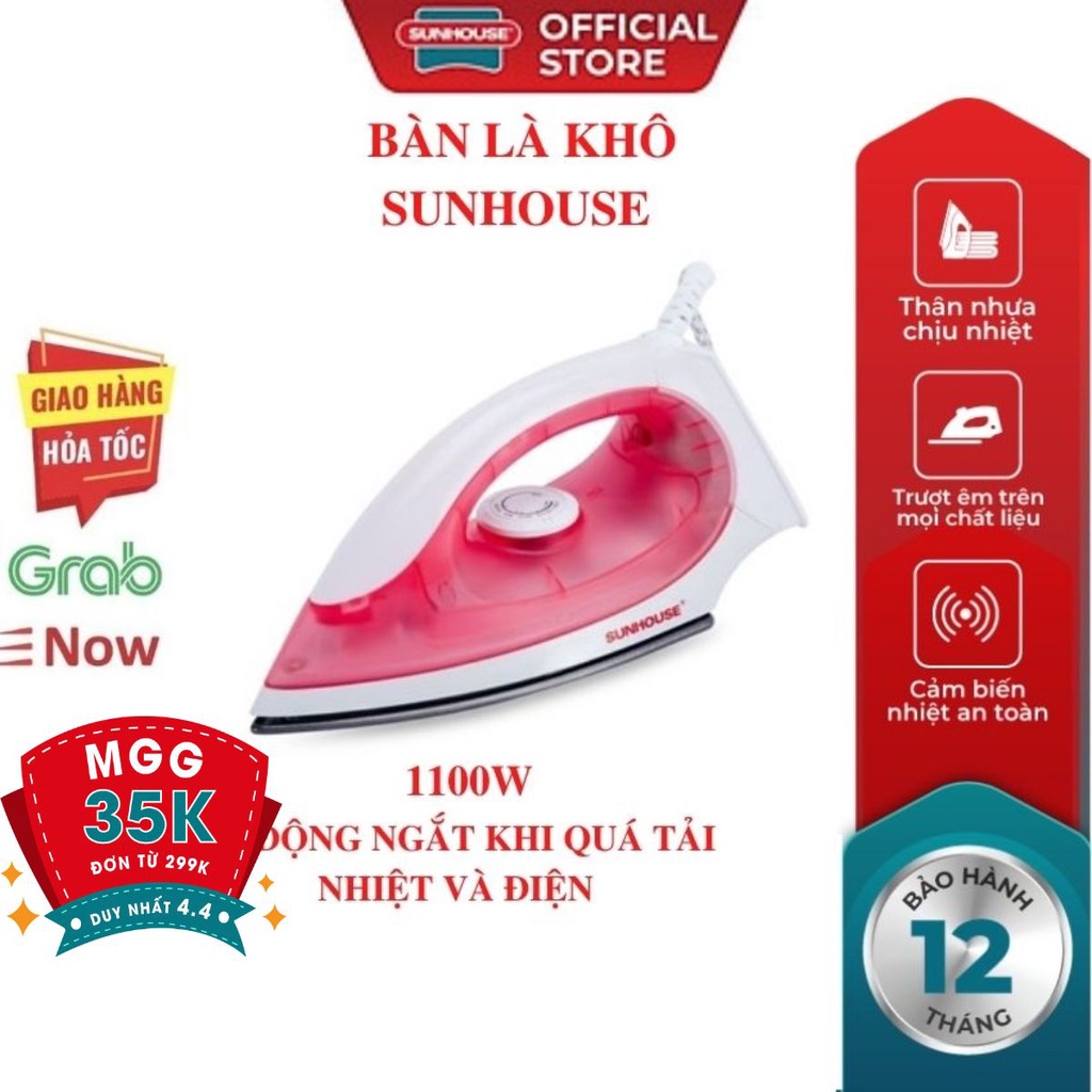 Bàn ủi khô SUNHOUSE hồng xanh vàng chống dính chế độ điều chỉnh nhiệt độ linh hoạt và tiện dụng an toàn tuyệt đối