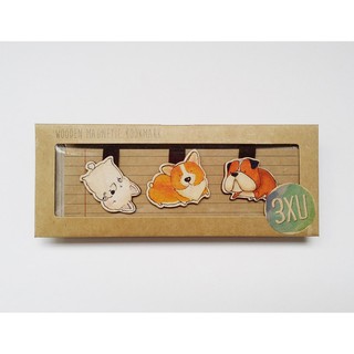 Set 3 Bookmark Gỗ Nam Châm Chó Corgi