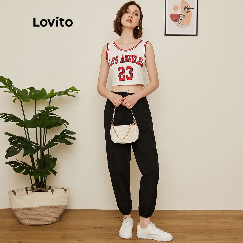 Áo sát nách Lovito họa tiết chữ phối viền tương phản phong cách preppy L19D044 (Màu trắng)