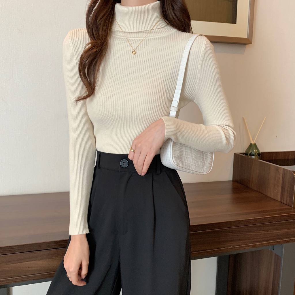 Áo len tăm Cổ lọ nữ Dài tay Thu Đông Ulzzang Hàn Quốc Áo len Cổ cao Tay dài Giữ ấm Thời trang | BigBuy360 - bigbuy360.vn