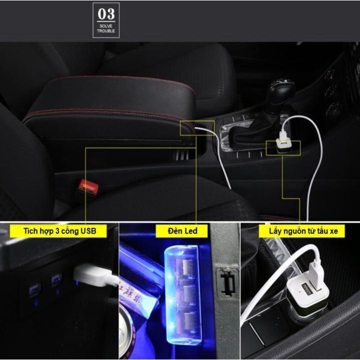 Hộp Tỳ Tay Xe Mitsubishi Xpander Mẫu Bệt Tích Hợp 3 Cổng Sạc USB - Bảo Hành 1 Đổi 1