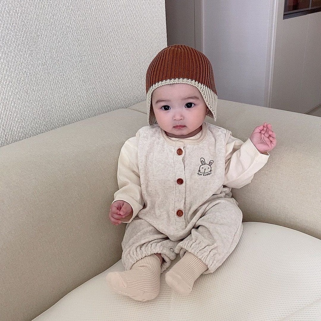 Ins Mũ Len Dệt Kim Bảo Vệ Tai Màu Tương Phản Phong Cách Phương Tây Hàn Quốc Mùa Thu Đông Cho Trẻ Sơ Sinh