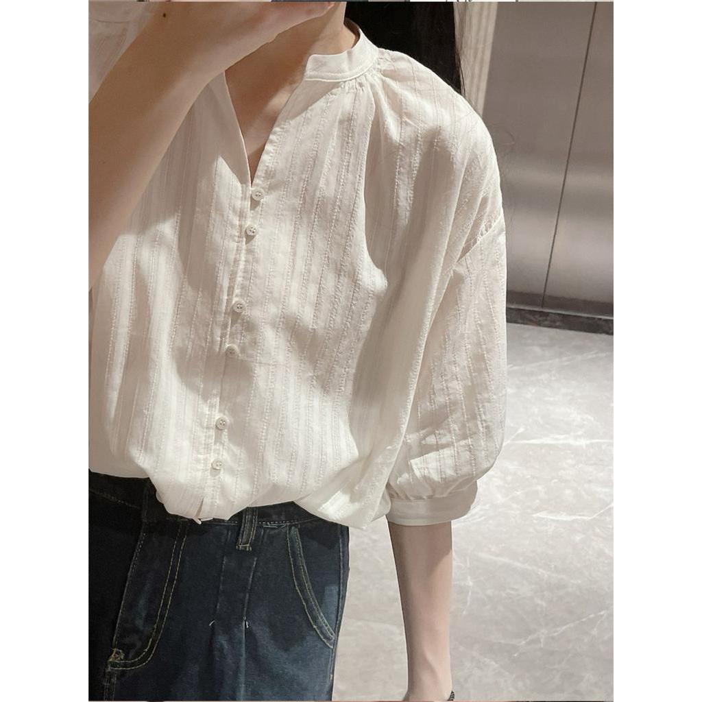 Áo Sơ Mi Vải Lanh Cotton Tay Nửa Thời Trang Mùa Hè Pháp Sang Trọng 62882