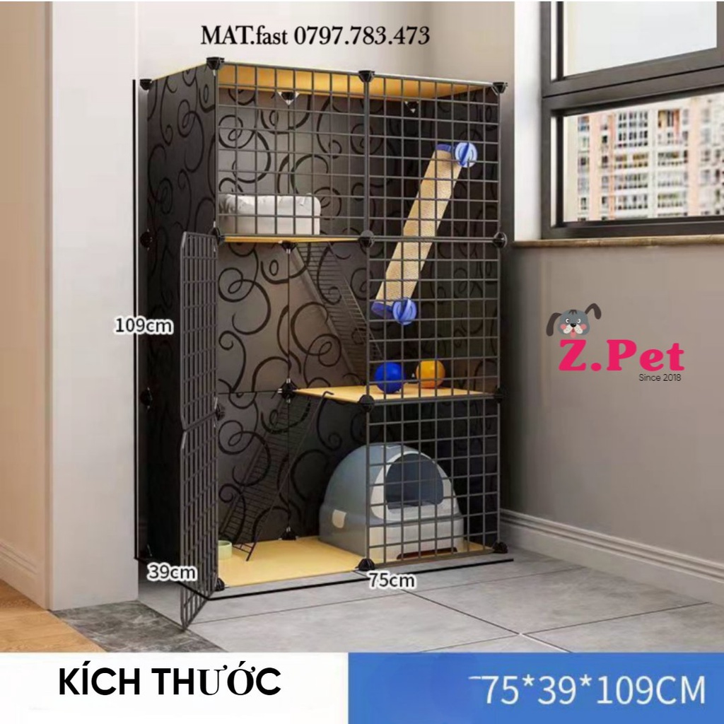 Chuồng mèo lưới sắt sơn tĩnh điện 2-3 tầng