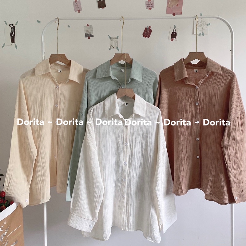 [Ảnh thật/Video] Áo sơ mi nhăn Bascis, Áo sơ mi nhăn phong cách Hàn Quốc - Dorita Boutique | BigBuy360 - bigbuy360.vn