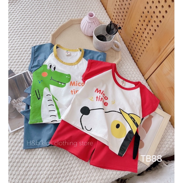 Đồ bộ bé trai bé gái minky mom cọc tay thun lạnh hình thú
