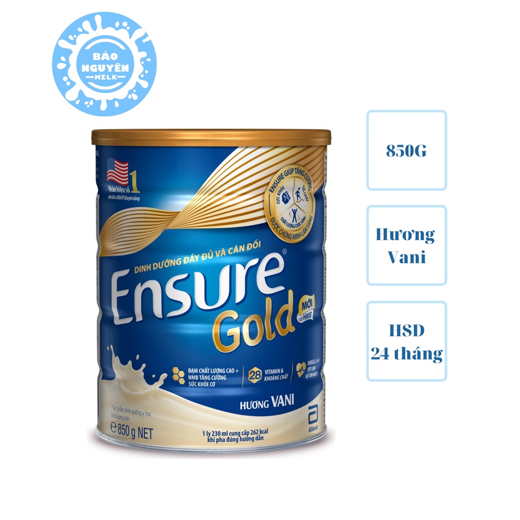 Sữa bột Ensure Gold HMB 850g mẫu mới hương Vani