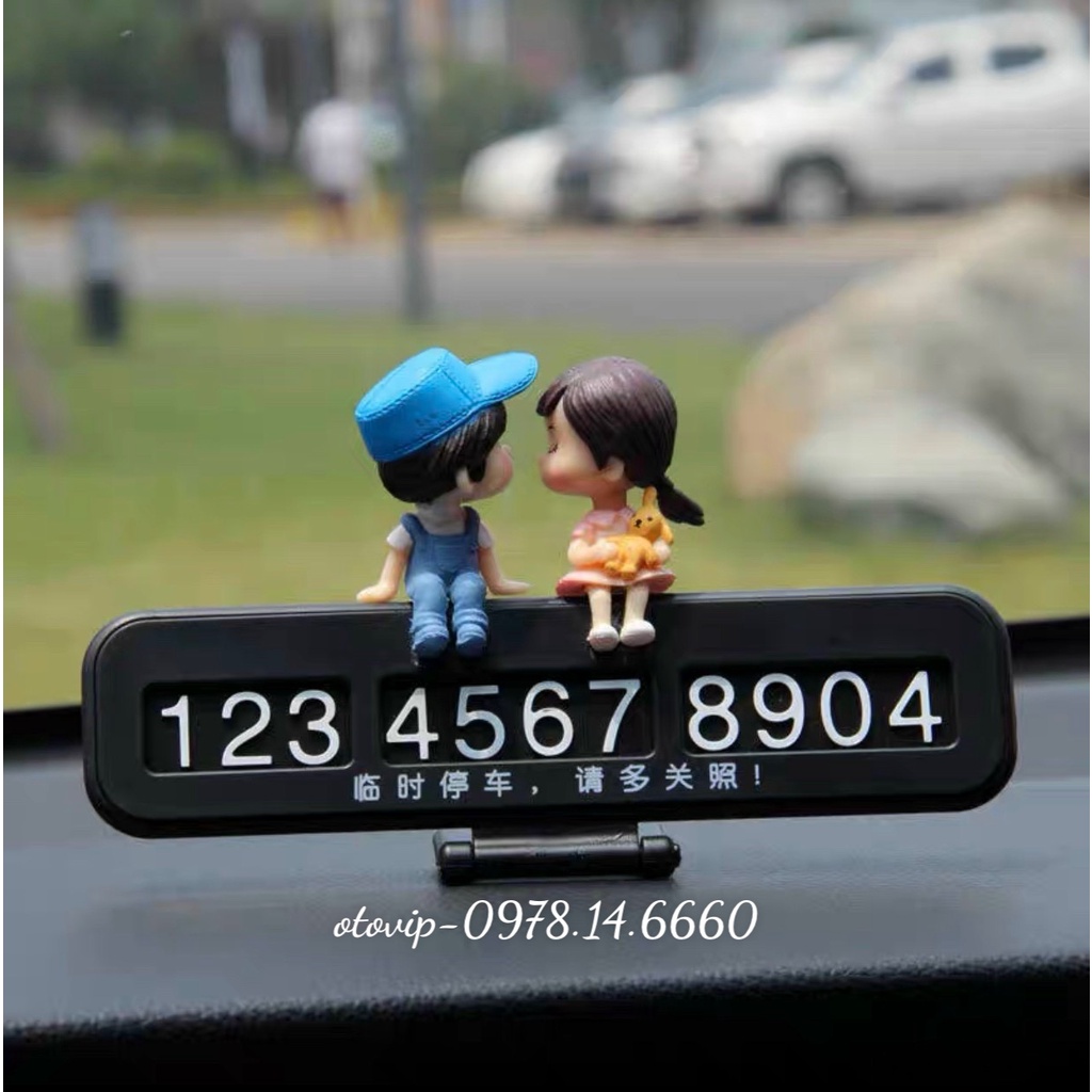 Bảng ghi sđt số điện thoại đỗ xe ô tô thỏ hồng dễ thương, decor trang taplo oto