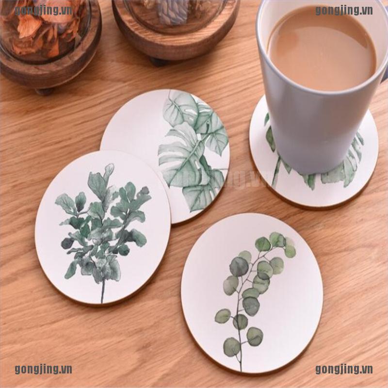 GONJ Plant Printing Ceramics Cup Pad Non-Slip Heated Mat Coffee Tea Drink Mat