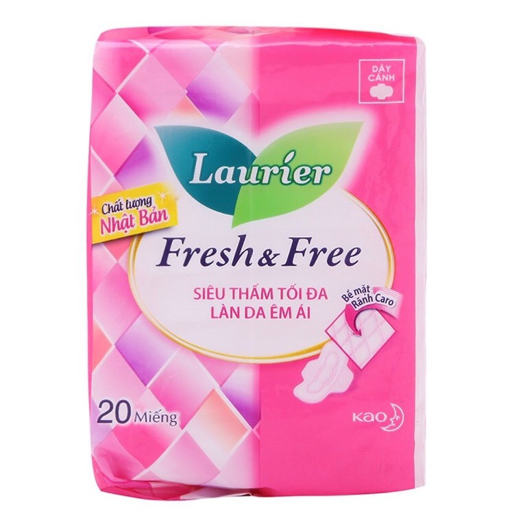 Băng Vệ Sinh Laurier Fresh & Free Dày Cánh - 20 Miếng ( màu Hồng )