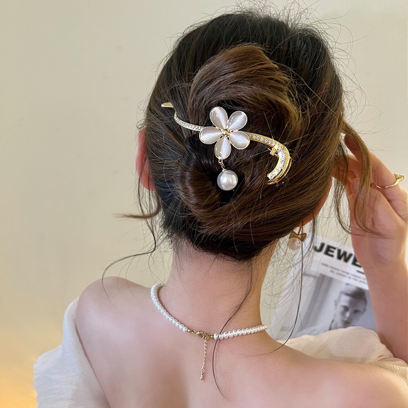 Kẹp Tóc Hình Hoa Đính Đá Opal Phong Cách Hàn Quốc Cho Nữ