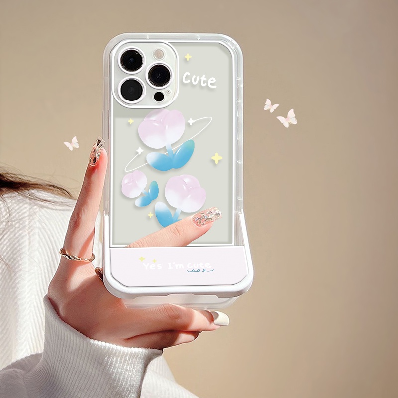 Ốp Điện Thoại Silicon Mềm Trong Suốt Có Giá Đỡ Hình Hoa Tulip Cho IPhone 7 8 Plus X XR XS Max 11 12 13 Pro Max 6 6S SE 2020
