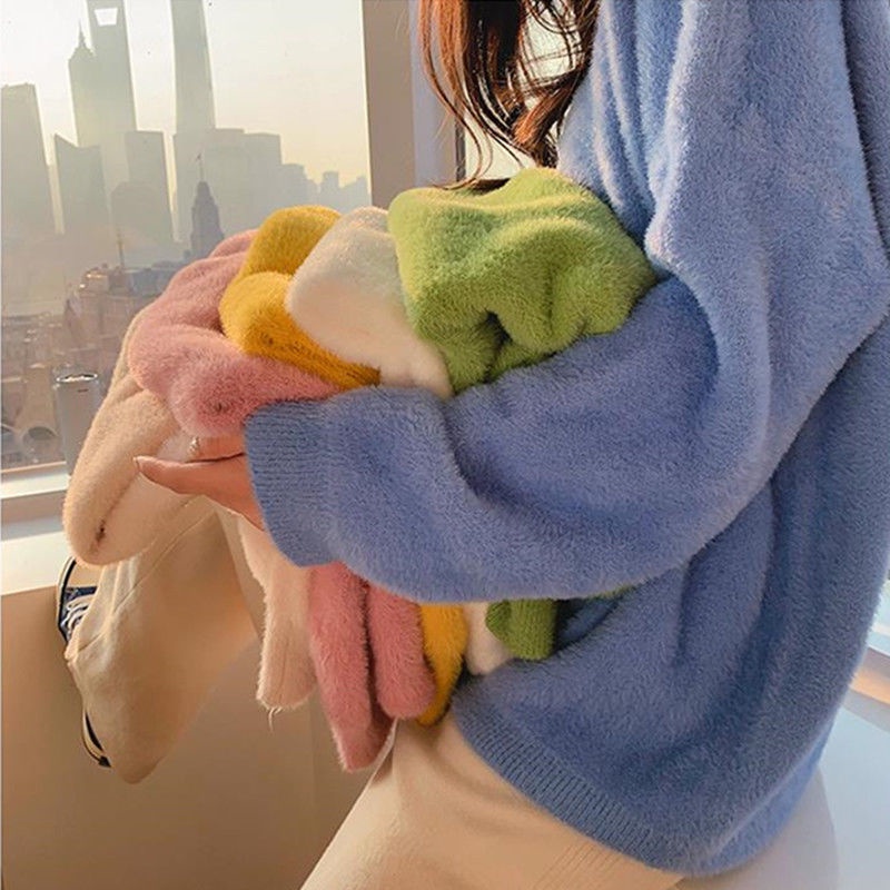 Áo len tay dài dáng rộng thời trang thu đông phong cách Hàn Quốc mới