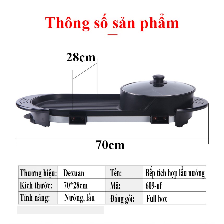 Bếp lẩu nướng đa năng chống chính chế độ mới siêu cấp, Thoải mái cho 7-8 người ăn, Công suất tối đa, Thiết kế tiện lợi