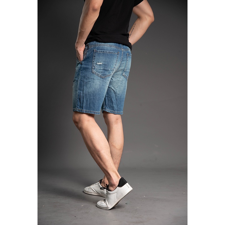 Quần Short Jean Nam Cạp Chun Rách H90 Chất Bò Co Giãn Ống Đứng J017
