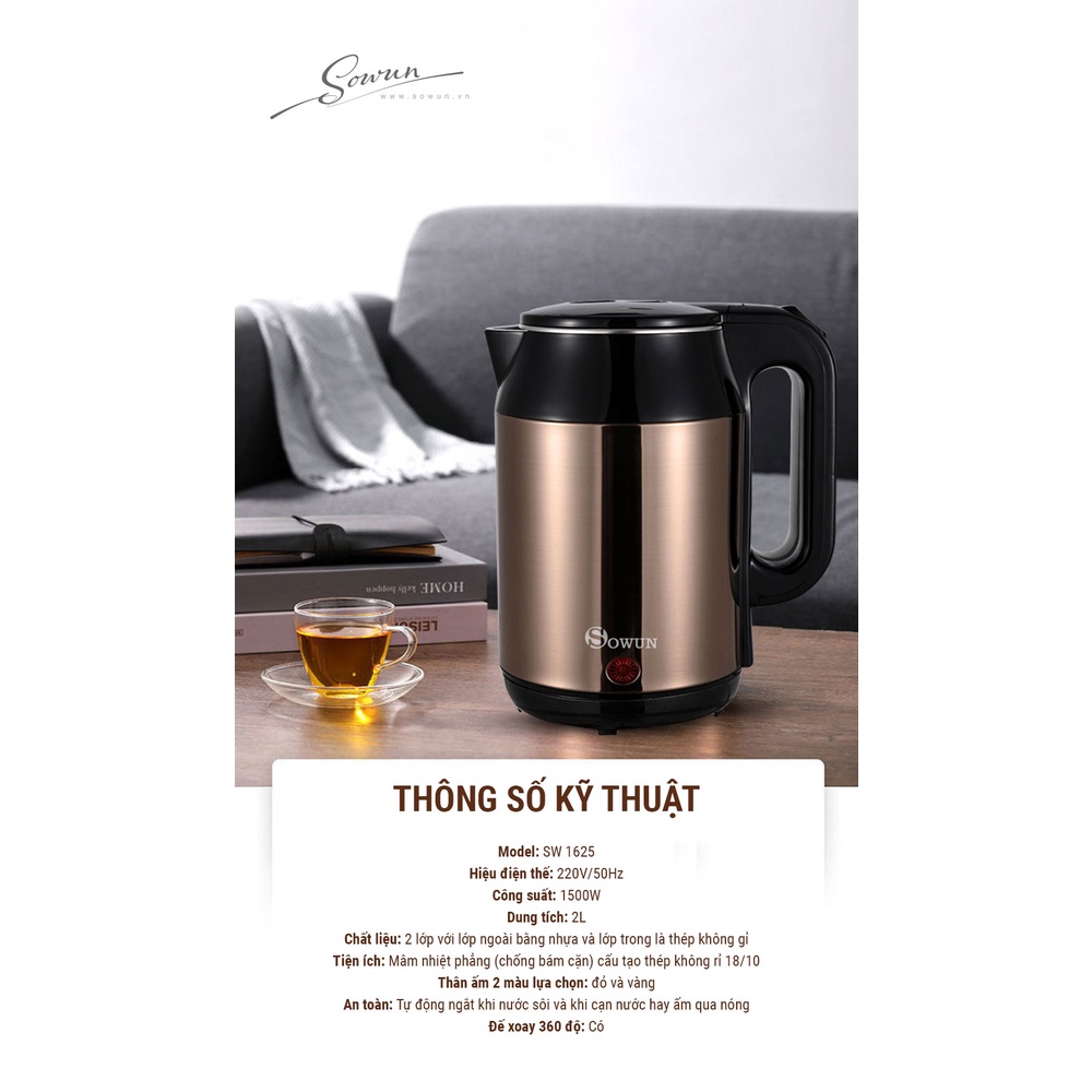 ẤM ĐUN DÙNG ĐIỆN SOWUN SW1625 GOLD