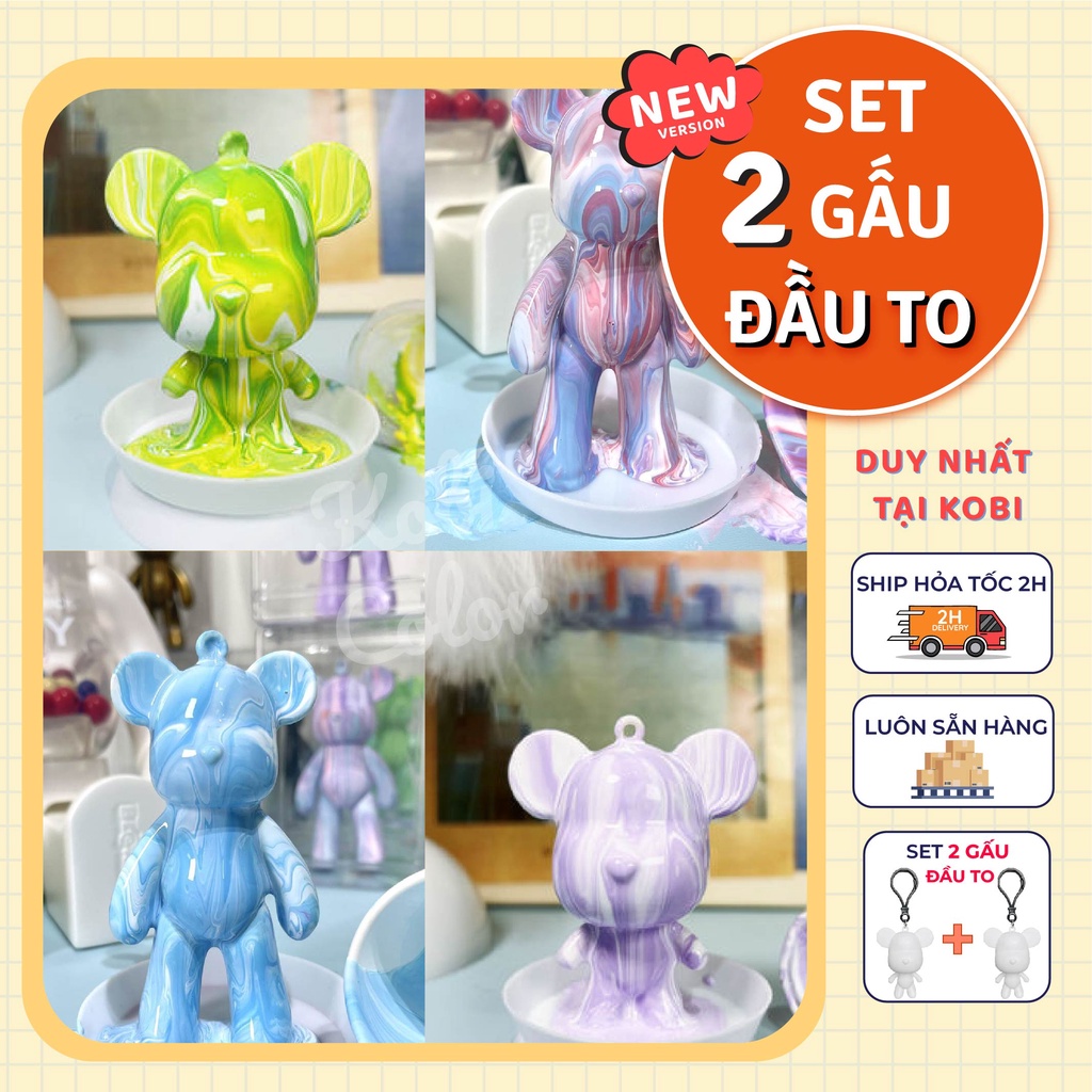 Móc khóa Gấu Đổ Màu Bearbrick KOBI Handmade đổ màu Acrylic Pouring nhiều màu đa dạng lạ mắt Hot Trend 2022