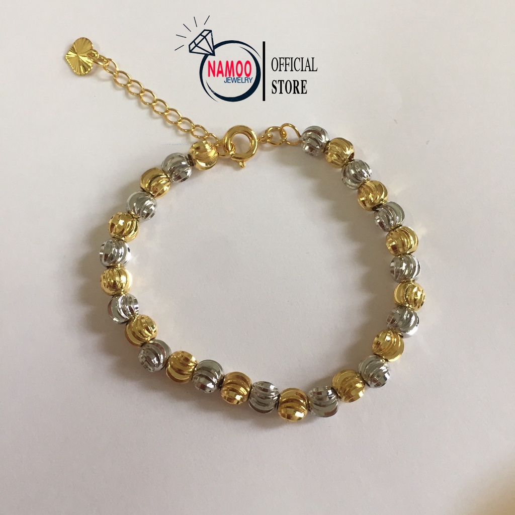 Lắc Tay Vàng Mạ 24k Nữ, Lắc Tay Bi 2 Màu L129 Namo Jewelry