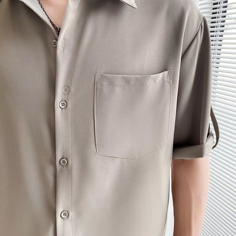 Áo Sơ Mi Lụa Lạnh Mỏng Tay Ngắn Co Giãn Tốt Cài Nút Màu Trơn Thời Trang Mùa Hè Chất Lượng Cao Phong Cách Hàn Quốc Cho Nam 2022