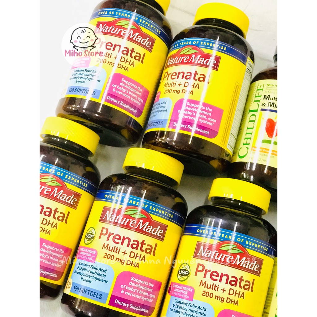 VITAMIN TỔNG HỢP CHO BÀ BẦU Prenatal Multi DHA 150 viên - Xuất xứ Mỹ (hàng Air)