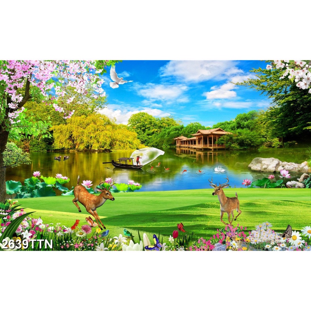 TRANH dán ốp tường 3D SƠN THUỶ lãng mạn thác ghềnh ĐẸP mẫu mã phong phú - TRANH sông núi lãng mạn - 2639