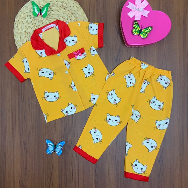 Bộ đồ ngủ Pijama Lụa ngắn tay họa tiết đẹp cho bé gái (12-32kg) - HIROKIDS