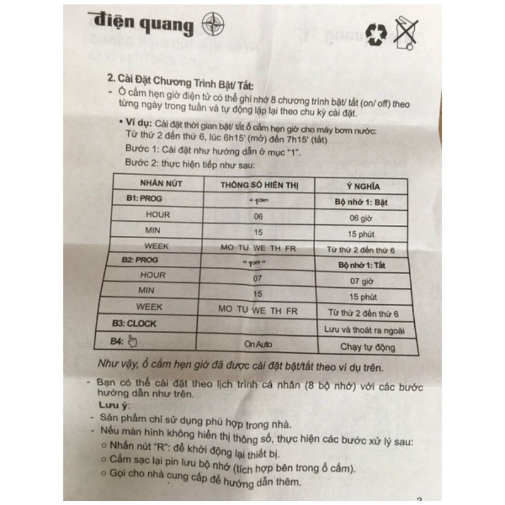 Ổ cắm hẹn giờ điện tử cao cấp Điện Quang, có pin dự phòng ĐQ ESK DT08W13