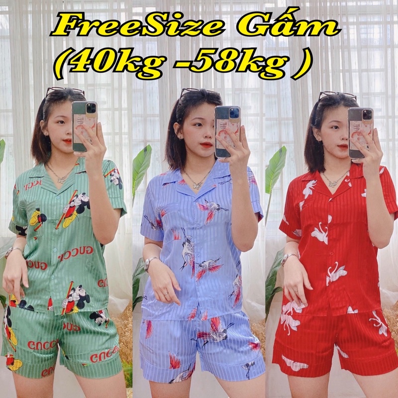 (FreeSize Gấm) Đồ Bộ Pijama Gấm Đùi (Form 40kg -&gt; 58kg)