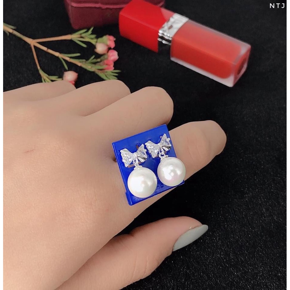 Bông tai nữ bạc ta, bông tai nơ đá gắn hạt trai sang chảnh - Kho sỉ bạc Nhất Linh