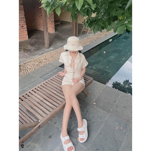 Jumpsuit Denim Dáng Ngắn Cộc Tay Cài Nút Set Jump Zara New 2022 Hot