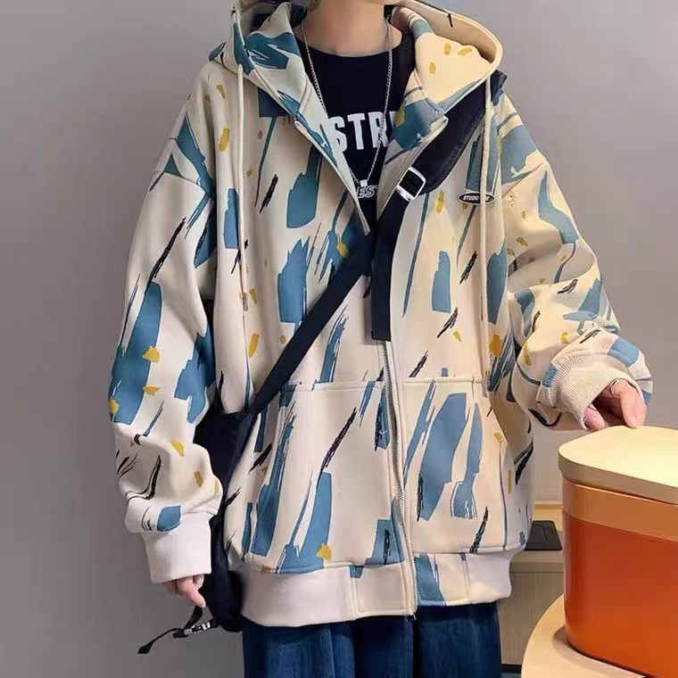 Áo Khoác Hoodie Họa Tiết Rằn Ri Cá Tính phong cách Hàn Quốc from rộng jacket thời trang áo hoodie dây kéo