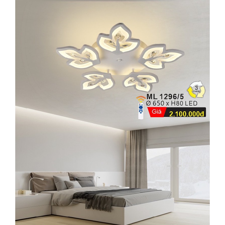 Đèn trần, đèn ốp trần 15 cánh lá trang trí phòng khách, phòng ngủ 3 chế độ
